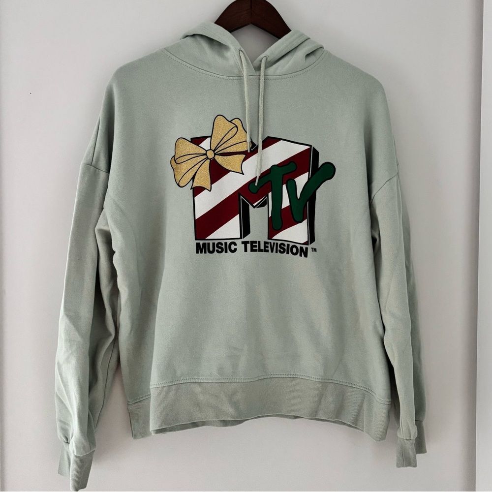 MTV Music Television Holiday Logo Hoodie Sweatshirt XXL Green Retro Y2K